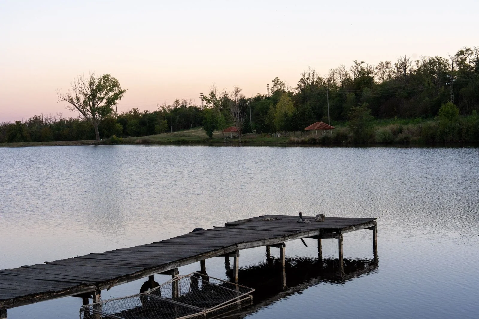 Jetty on the lake at dusk